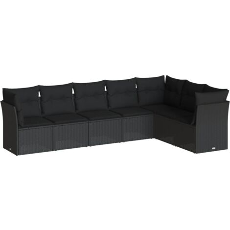 Salon de jardin 7 pcs avec coussins noir résine tressée vidaXL (1/3)