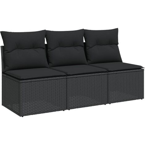 Vidaxl – Canapé de jardin 3 places noir en résine tressée – Coussins épais – Rangement sous les sièges – Résistant aux intempéries
