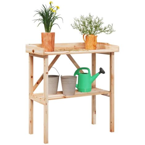Table à plantes avec étagère 78x38x82,5 cm bois de sapin solide vidaXL (1/5)