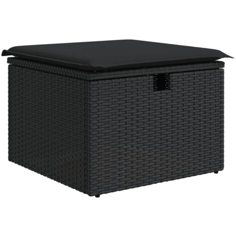 Tabouret de jardin avec coussin noir 55x55x37 cm résine tressée vidaXL