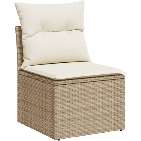 vidaXL Chaise de jardin sans accoudoirs avec coussins beige poly rotin