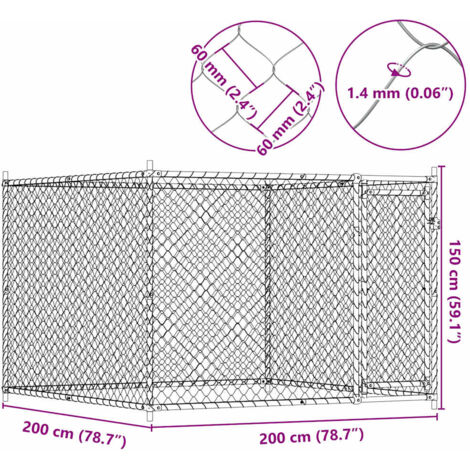 Cage pour chien avec porte gris 2x2x1,5 m acier galvanisé vidaXL