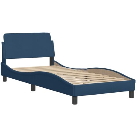 Cadre de lit avec tête de lit Dover bleu 90x190 cm tissu vidaXL (1/5)