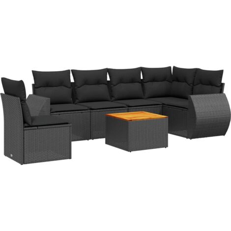 Salon de jardin 7 pcs avec coussins noir résine tressée vidaXL