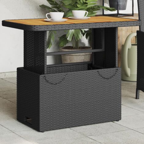 Vidaxl – Table de jardin noir 90x55x71 cm – Résine tressée et bois d'acacia – Résistance aux UV – Pieds réglables en plastique