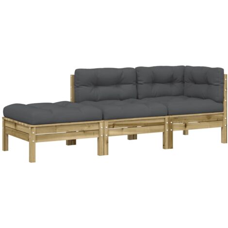 Canapé de jardin avec coussins et repose-pied 3 places vidaXL