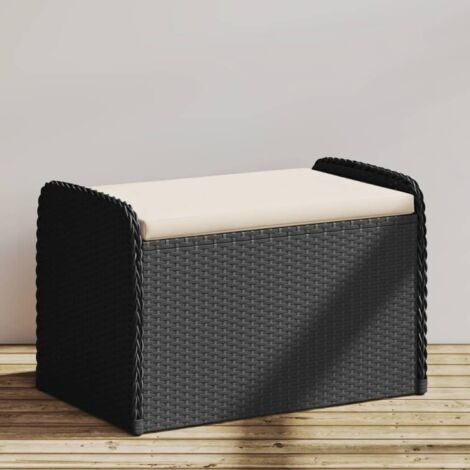 Vidaxl – Banc de rangement avec coussin noir 80x51x52 cm – Poly rotin résistant aux intempéries – Fonction de rangement étanche – Confort d'assise