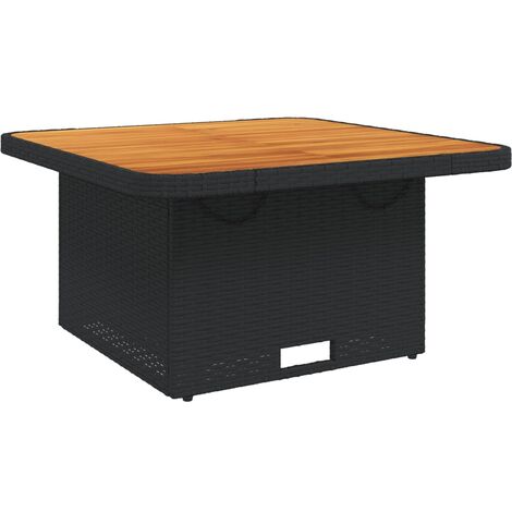 Vidaxl – Table de jardin noire 80x80x71 cm – Résine tressée et bois d'acacia – Pieds réglables – Résistante aux intempéries