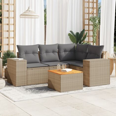 Salon de jardin avec coussins 5 pcs beige résine tressée vidaXL (1/3)