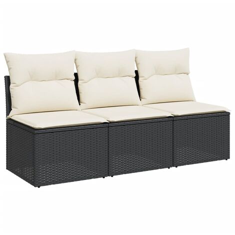 Canapé de jardin avec coussins 3 places noir résine tressée vidaXL (1/5)