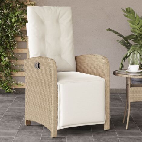 Chaise inclinable de jardin et repose-pied beige résine tressée vidaXL