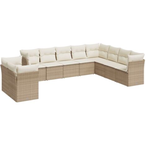 Salon de jardin avec coussins 10 pcs beige résine tressée vidaXL (1/3)