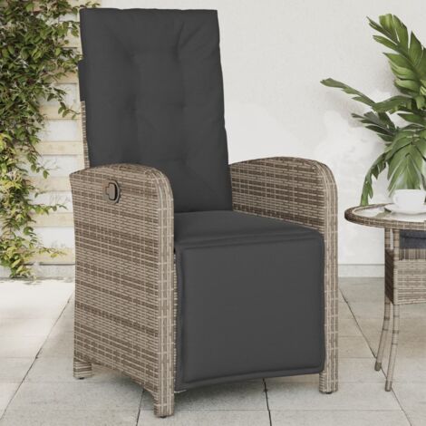 Vidaxl – Fauteuil inclinable de jardin gris – Résine tressée – Dossier et repose-pieds réglables – Coussins amovibles et lavables – Capacité 110 kg