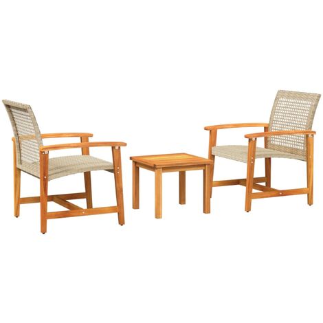 Vidaxl – Ensemble de bistro 3 pcs – Résine tressée beige et bois d'acacia – 2 chaises confortables – Table 43x43cm – Capacité 110kg par siège