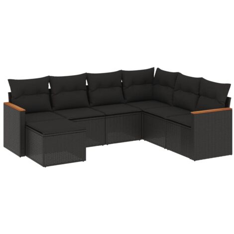 Salon de jardin 7 pcs avec coussins noir résine tressée vidaXL (1/3)