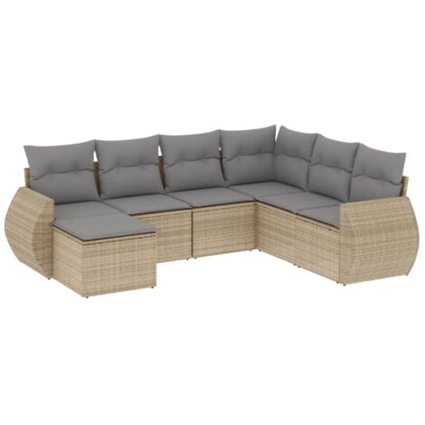 Salon de jardin avec coussins 7 pcs beige résine tressée vidaXL (1/3)