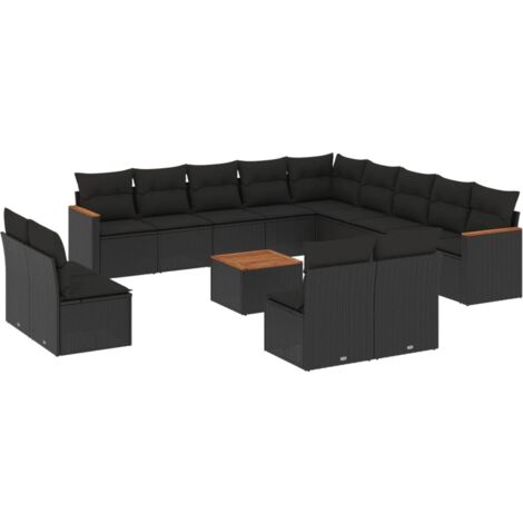 Salon de jardin avec coussins 14 pcs noir résine tressée vidaXL (1/3)