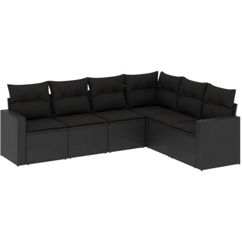 Vidaxl – Salon de jardin 6 places avec coussins – Résine tressée noire – Pieds réglables – Dimensions 65,5 x 62 x 69 cm (1/6)
