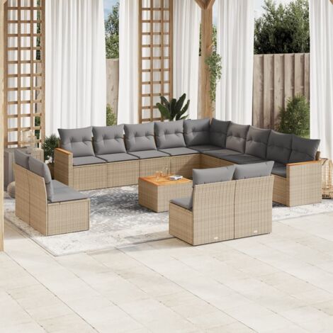 vidaXL Salon de jardin et coussins 14 pcs mélange beige résine tressée (1/5)