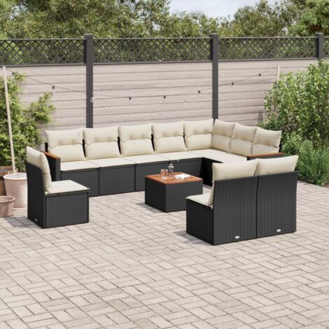 Salon de jardin 11 pcs avec coussins noir résine tressée vidaXL (1/5)