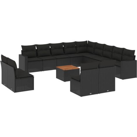 Salon de jardin avec coussins 14 pcs noir résine tressée vidaXL (1/5)