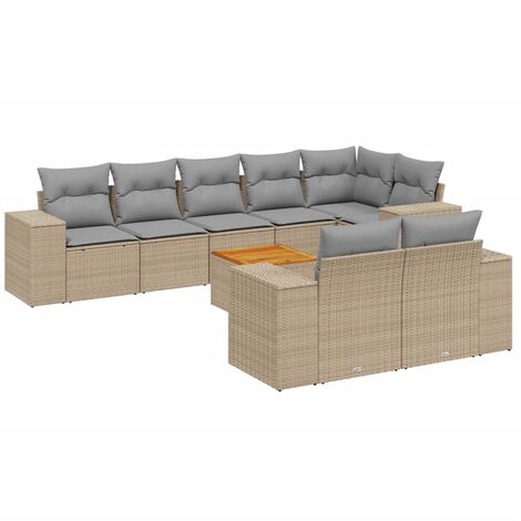 Salon de jardin avec coussins 9 pcs beige résine tressée vidaXL (1/3)