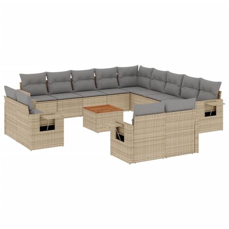 Salon de jardin et coussins 14 pcs mélange beige résine tressée vidaXL (1/3)