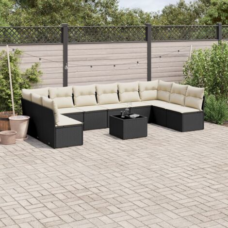 Salon de jardin 11 pcs avec coussins noir résine tressée vidaXL (1/5)