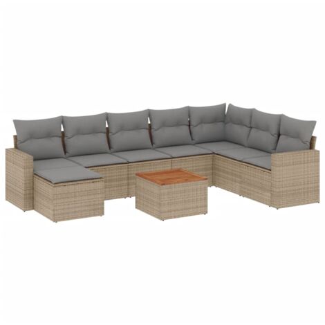 Salon de jardin avec coussins 9pcs mélange beige résine tressée vidaXL (1/3)