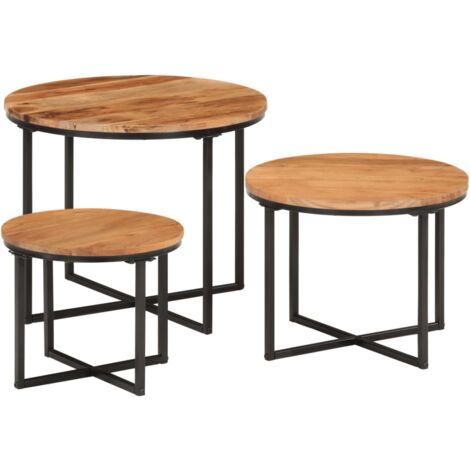 Tables basses gigognes 3 pcs bois massif d'acacia et fer vidaXL (1/5)
