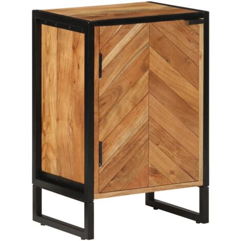 Vidaxl – Armoire murale de salle de bain en bois d'acacia massif – 40 x 30 x 60 cm – Fer enduit noir – 1 porte – Assemblage requis (1/5)