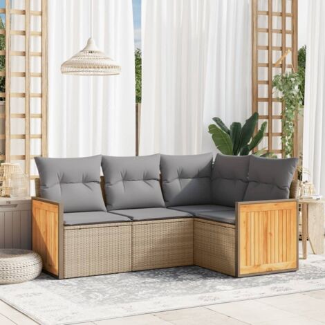 vidaXL Salon de jardin avec coussins 4 pcs beige résine tressée (1/5)
