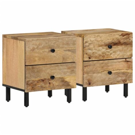 Vidaxl – Tables de chevet 2 pcs bois de manguier massif – 2 tiroirs – Dimensions 40x33x46 cm – Pieds en fer robustes