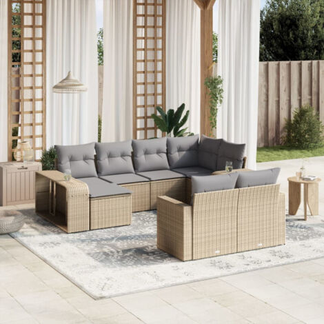 Salon de jardin avec coussins 10 pcs beige résine tressée vidaXL (1/4)