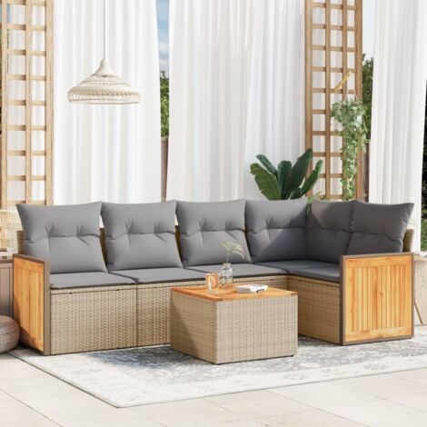 Salon de jardin avec coussins 6 pcs beige résine tressée vidaXL (1/5)