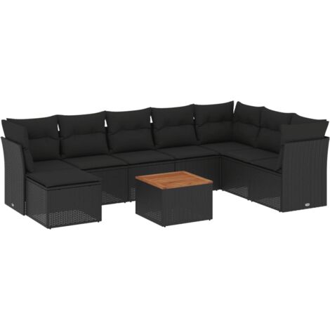 Salon de jardin 9 pcs avec coussins noir résine tressée vidaXL (1/5)