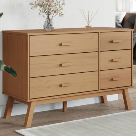 Vidaxl – Commode OLDEN 6 tiroirs en bois de pin massif – Dimensions 111x42x73,5 cm – Finition à la cire – Fixation murale incluse