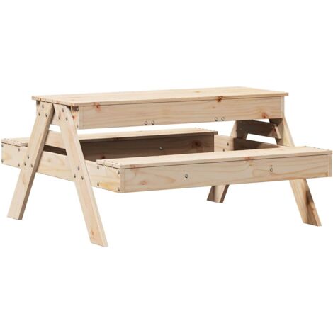 Vidaxl – Table de pique-nique avec bac à sable pour enfants – Bois de pin massif – 99,5 x 105 x 52 cm – Capacité 60 kg – Assemblage requis