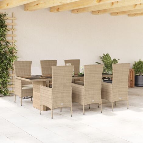 Ensemble à manger de jardin et coussins 7 pcs beige poly rotin vidaXL (1/5)