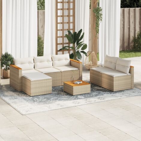 Vidaxl – Salon de jardin 5 pièces en résine tressée beige – Canapé 3 places 177x65x66cm – Table 48x48x22cm – Coussins amovibles et lavables (1/5)