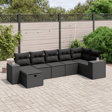 Salon de jardin 7 pcs avec coussins noir résine tressée vidaXL (1/4)