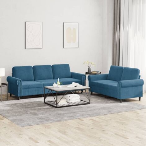 Ensemble de canapés 2 pcs avec coussins Bleu Velours vidaXL (1/5)