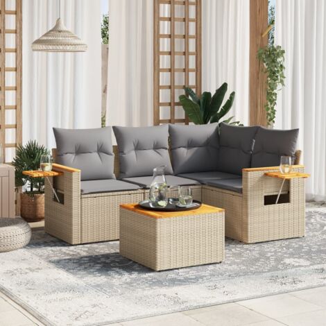 Salon de jardin avec coussins 5 pcs beige résine tressée vidaXL (1/5)