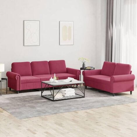 Ensemble de canapés 2 pcs avec coussins Rouge bordeaux Velours vidaXL (1/5)