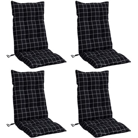 Coussins de chaise à dossier haut lot de 4 motif carreaux noir vidaXL