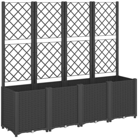Vidaxl – Jardinière avec treillis noir 160x40x140 cm – Polypropylène résistant aux chocs – Conception modulaire pour plantes grimpantes
