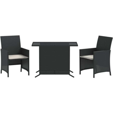 Ensemble de bistro 3 pcs avec coussins noir résine tressée vidaXL