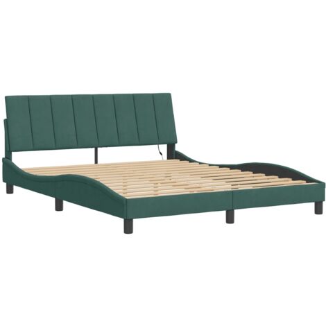 Cadre de lit avec LED sans matelas Hanko vert foncé 160x200 cm velours vidaXL (1/5)