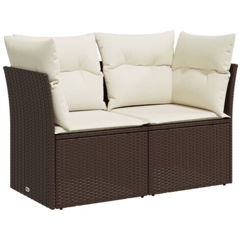 Canapé de jardin avec coussins 2 places marron résine tressée vidaXL
