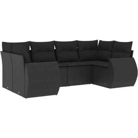 Salon de jardin 6 pcs avec coussins noir résine tressée vidaXL (1/3)